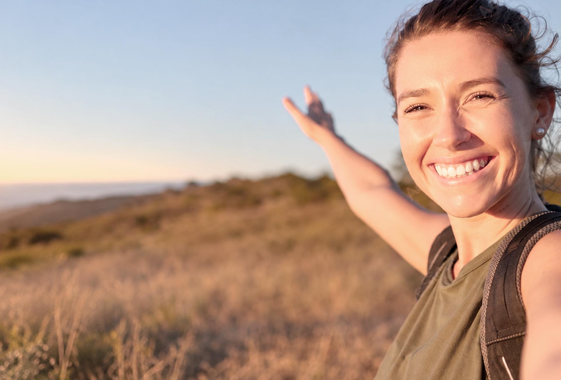 Woman hiking smiling
