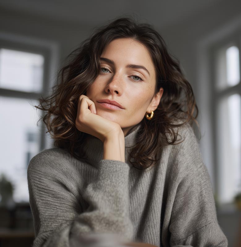 Woman leaning on hand