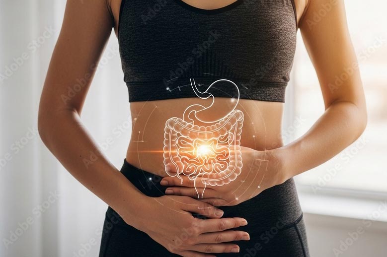 Womans body with intestinal diagram